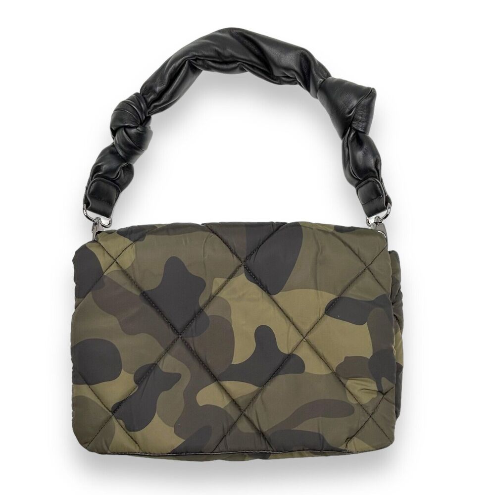 SONDRA ROBERTS Green Quilted Camo Shoulder Bag Vegan‎ Leather Crossbody Strap